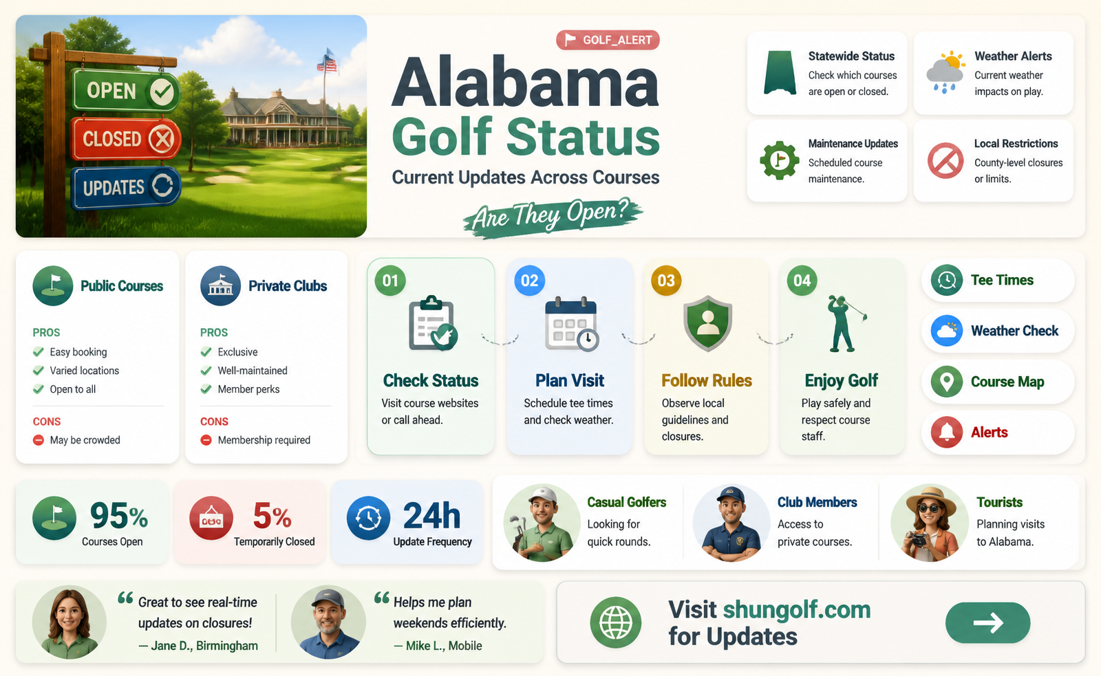 are alabama golf courses closed