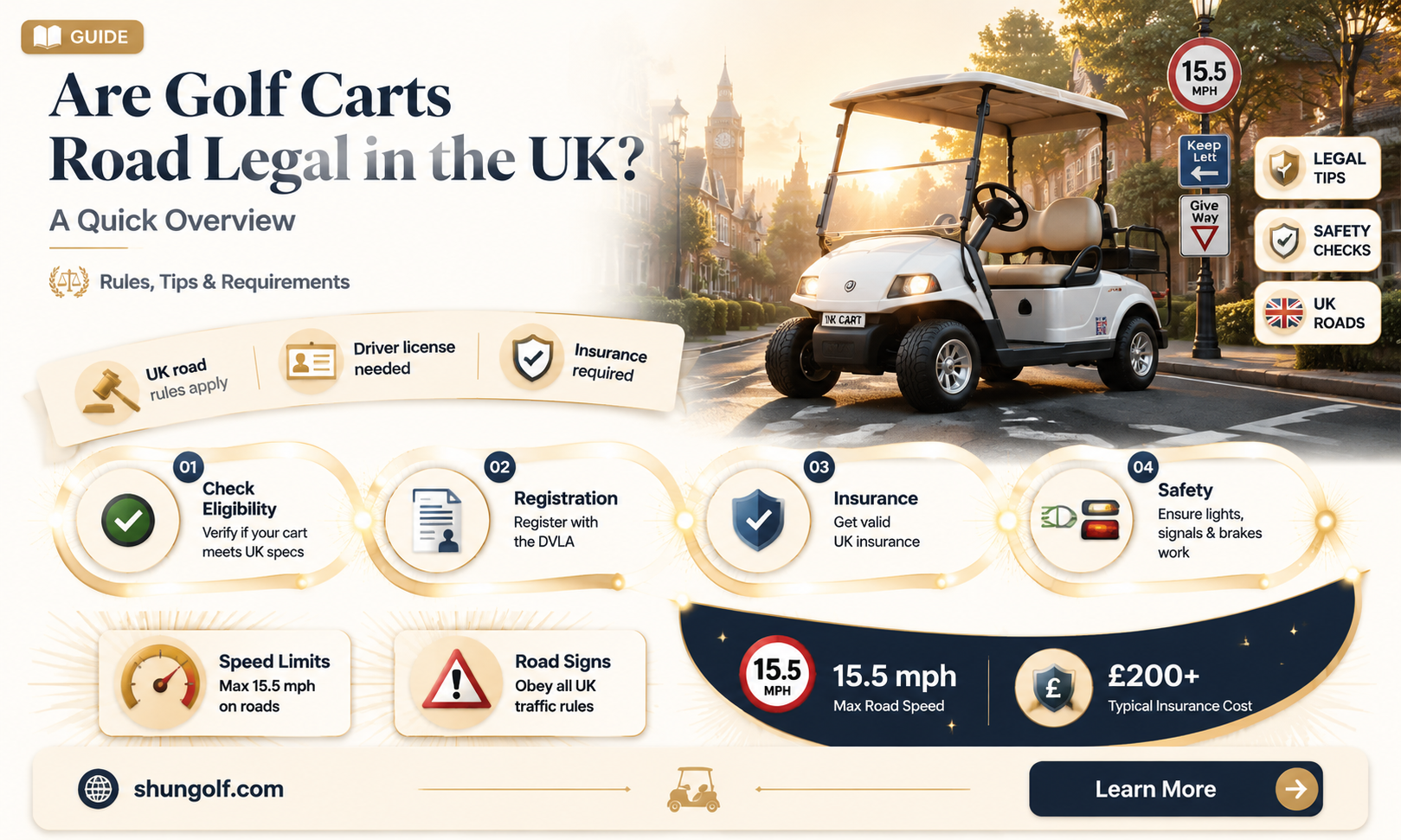 are golf carts road legal in uk