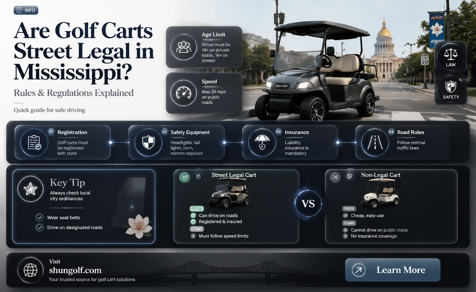 are golf carts street legal in mississippi
