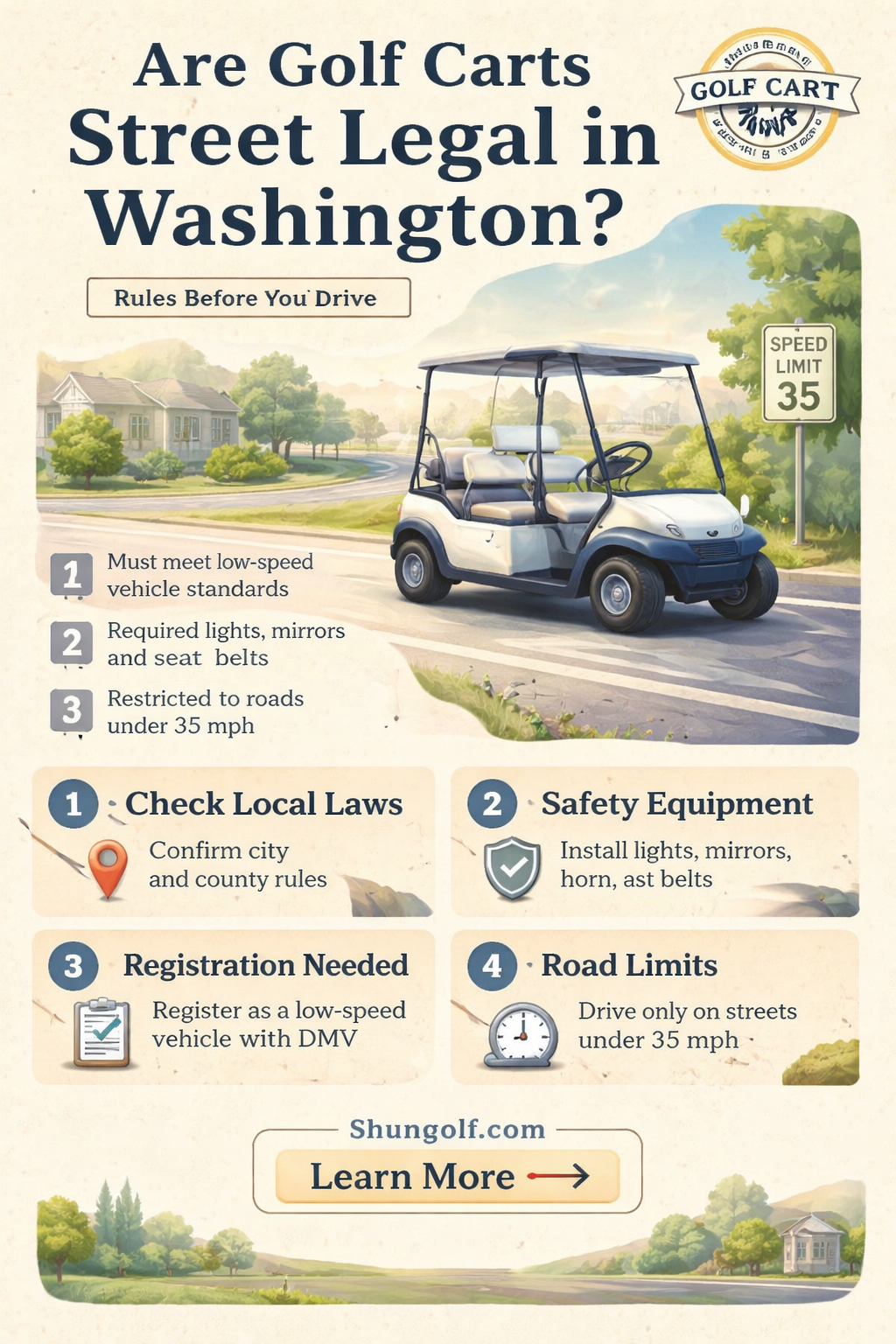 are golf carts street legal in washington state