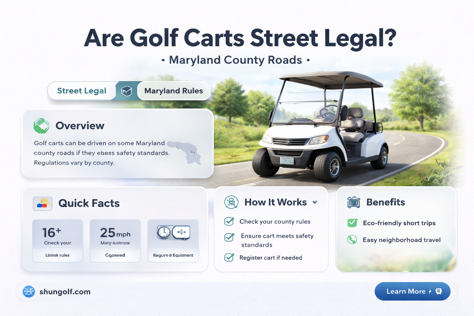 are golf carts street legal on county roads in maryland