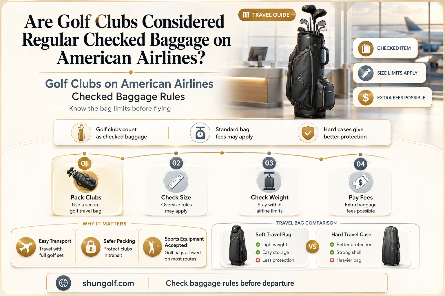 are golf clubs regular checked baggage american