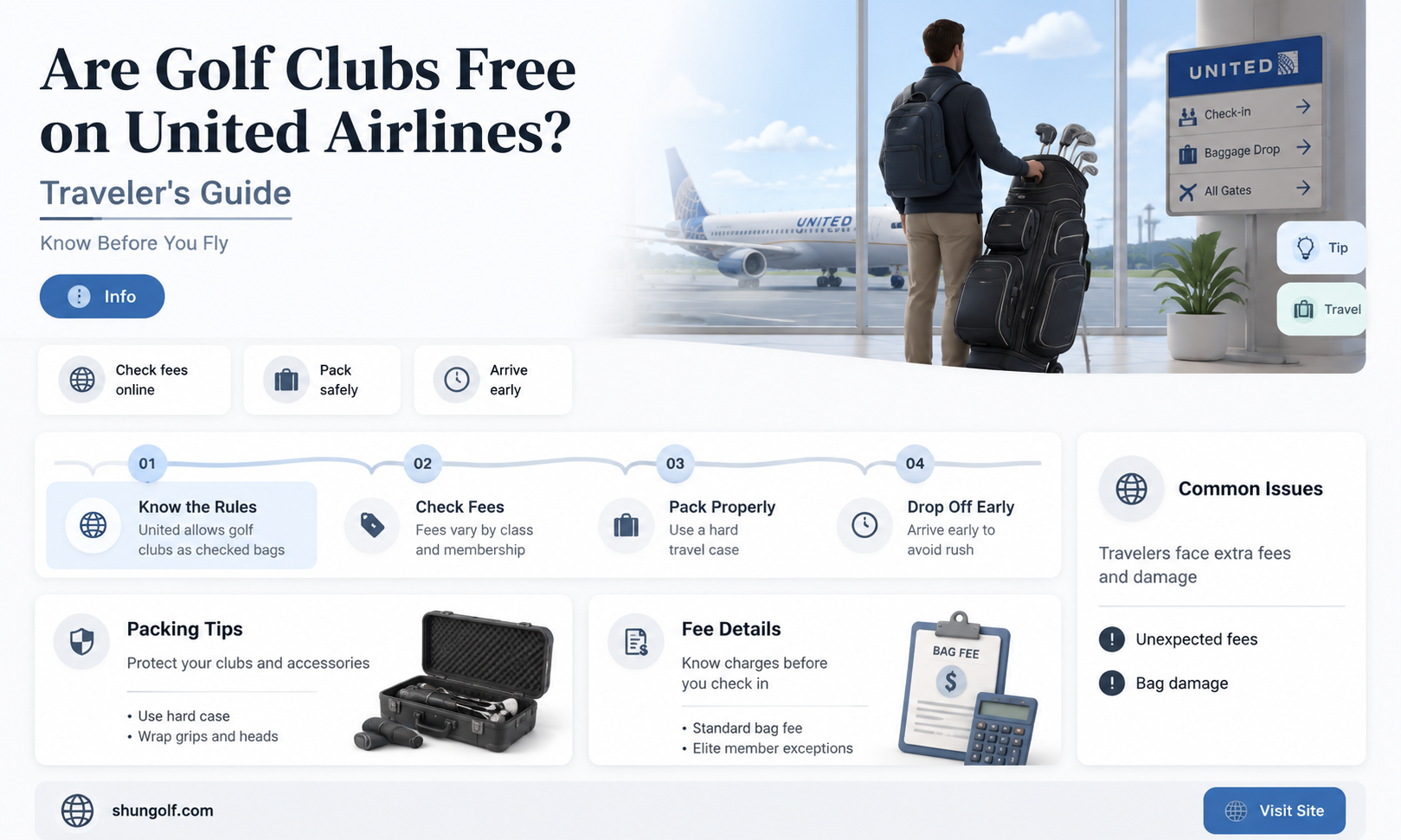are golf clubs free on united