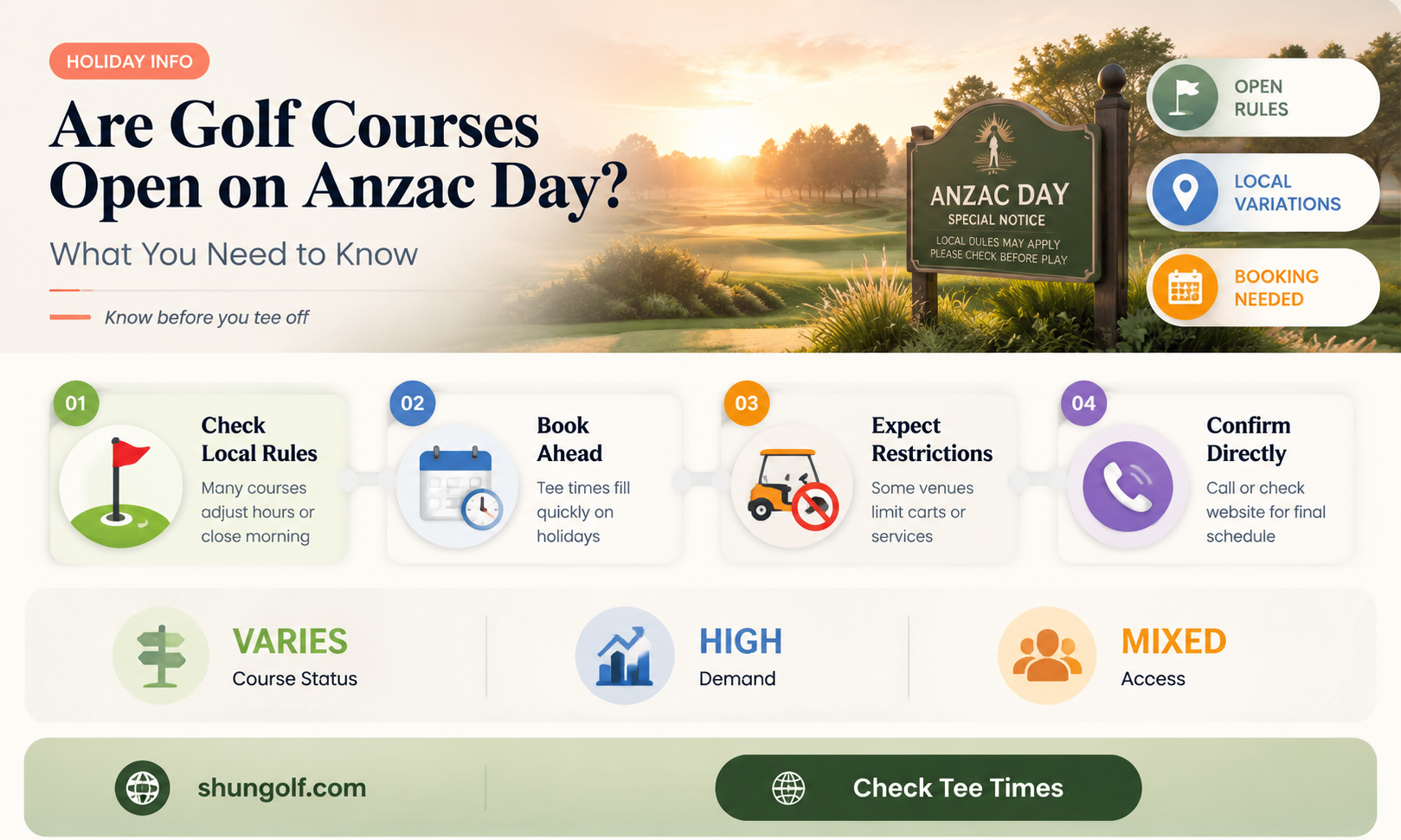 are golf courses open on anzac day