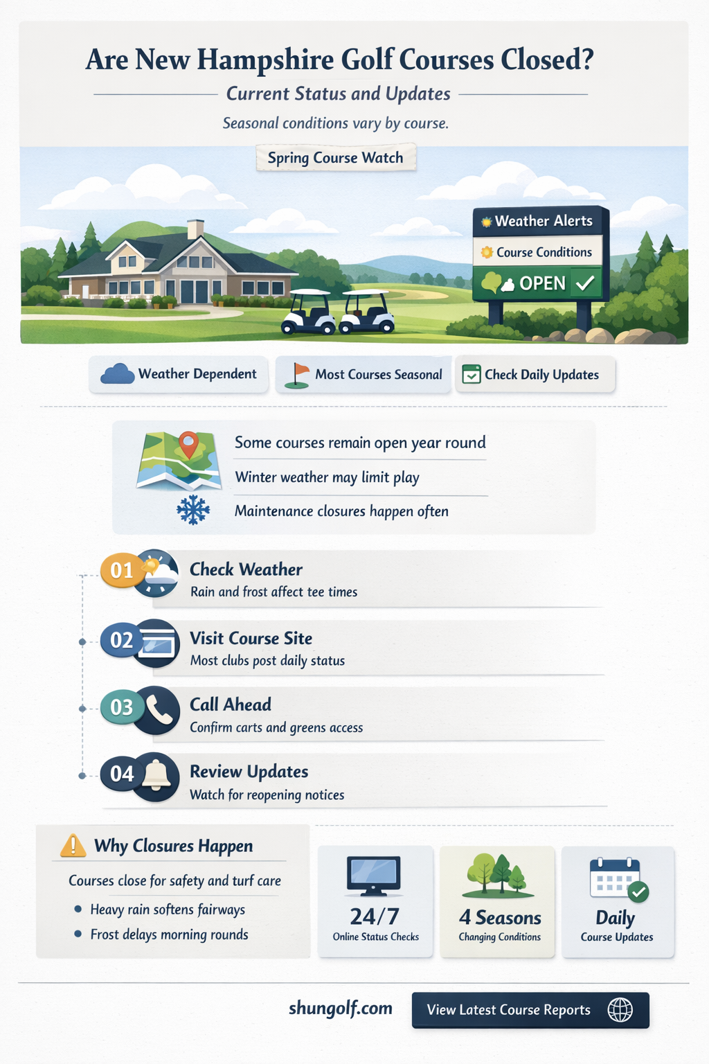 are golf courses closed in new hampshire