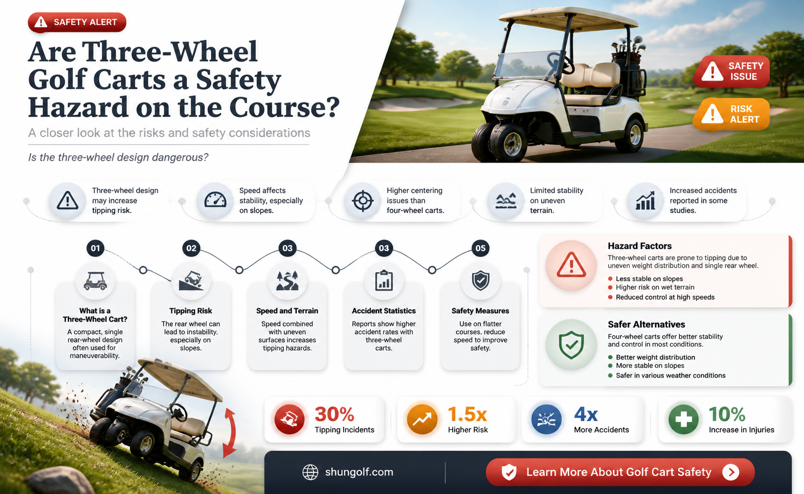 are 3 wheel golf carts dangerous