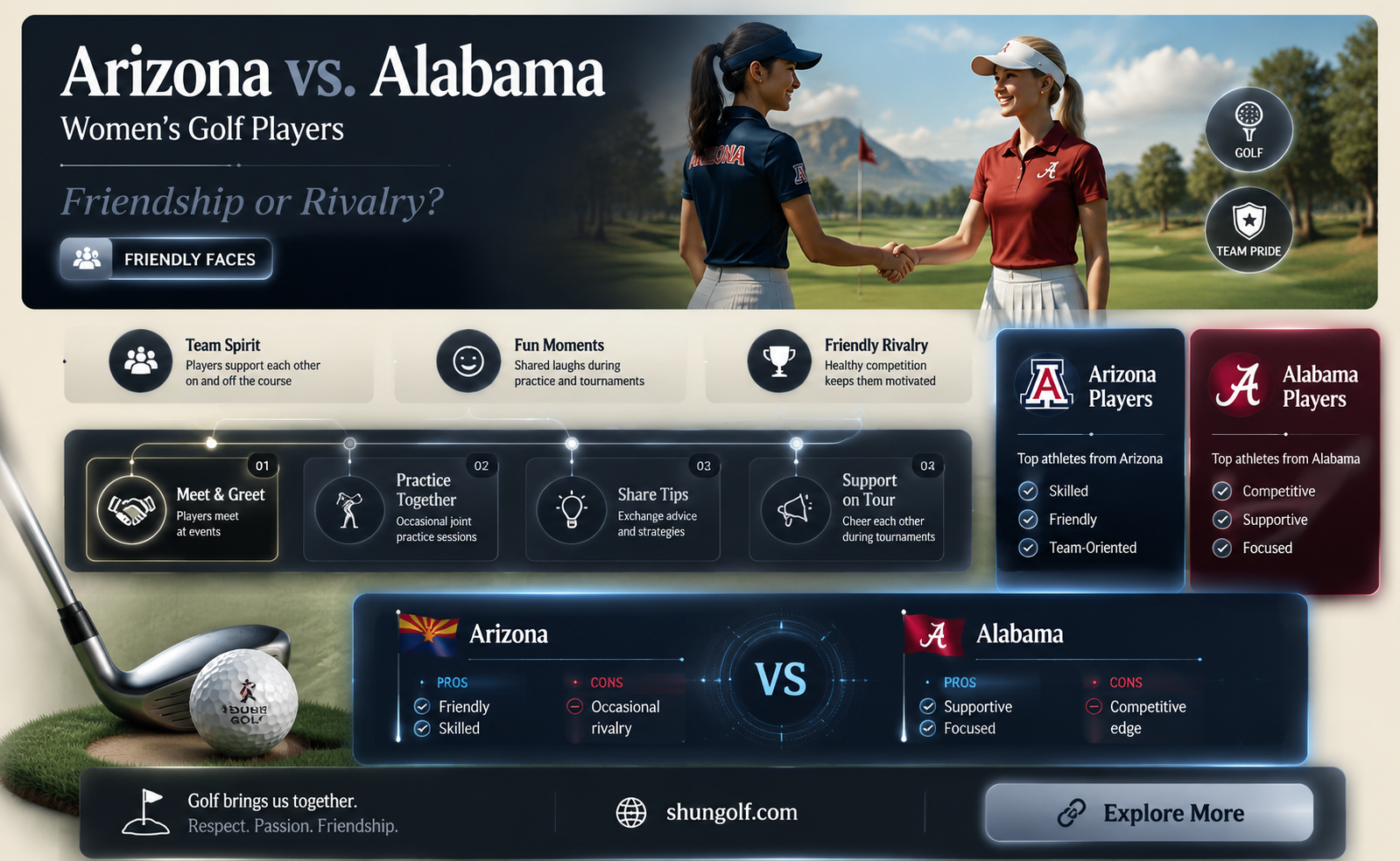 are arizona and alabama playersfriens in womens golf