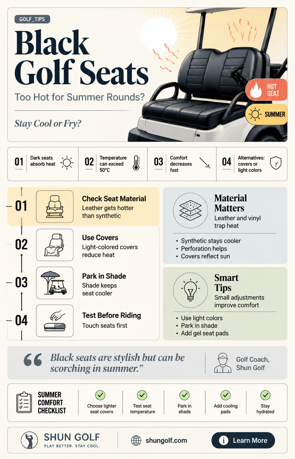 are black golf seats to hot in the summer
