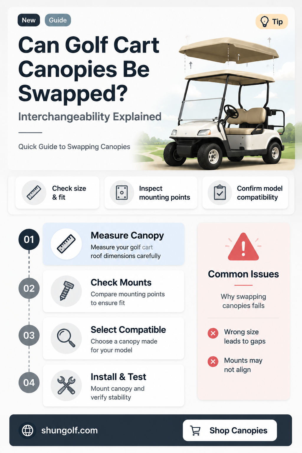 are golf cart canopies interchangeable