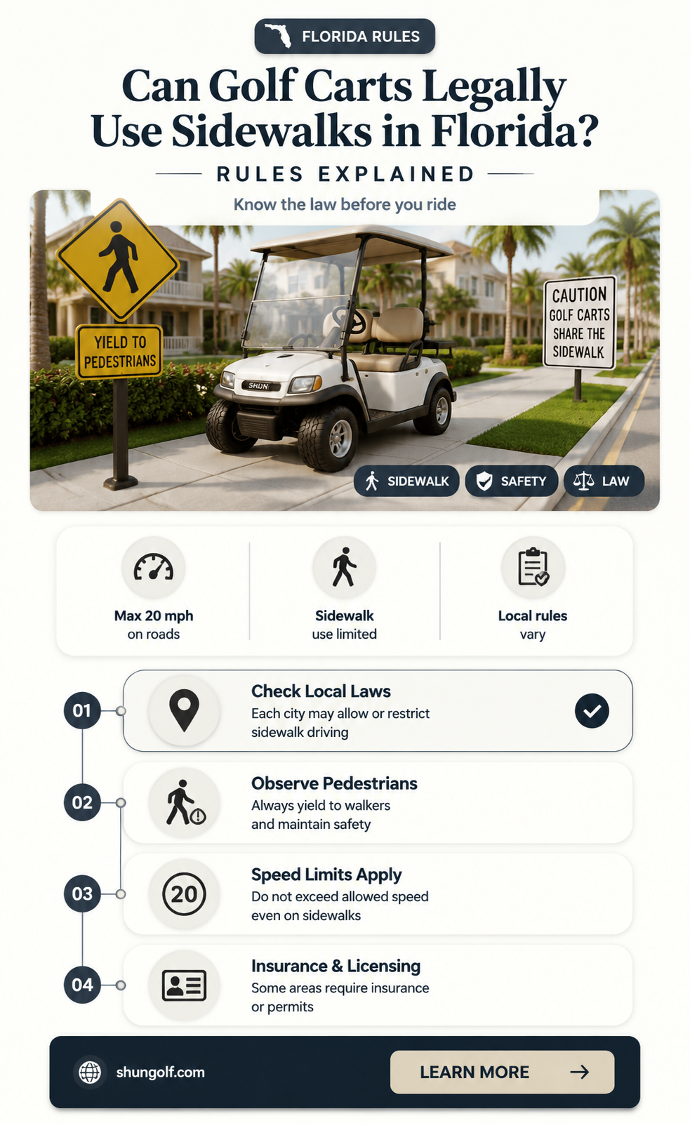are golf carts allowed on sidewalks in fl