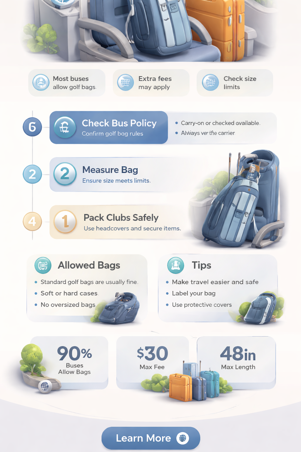 are golf clubs aloud on bus