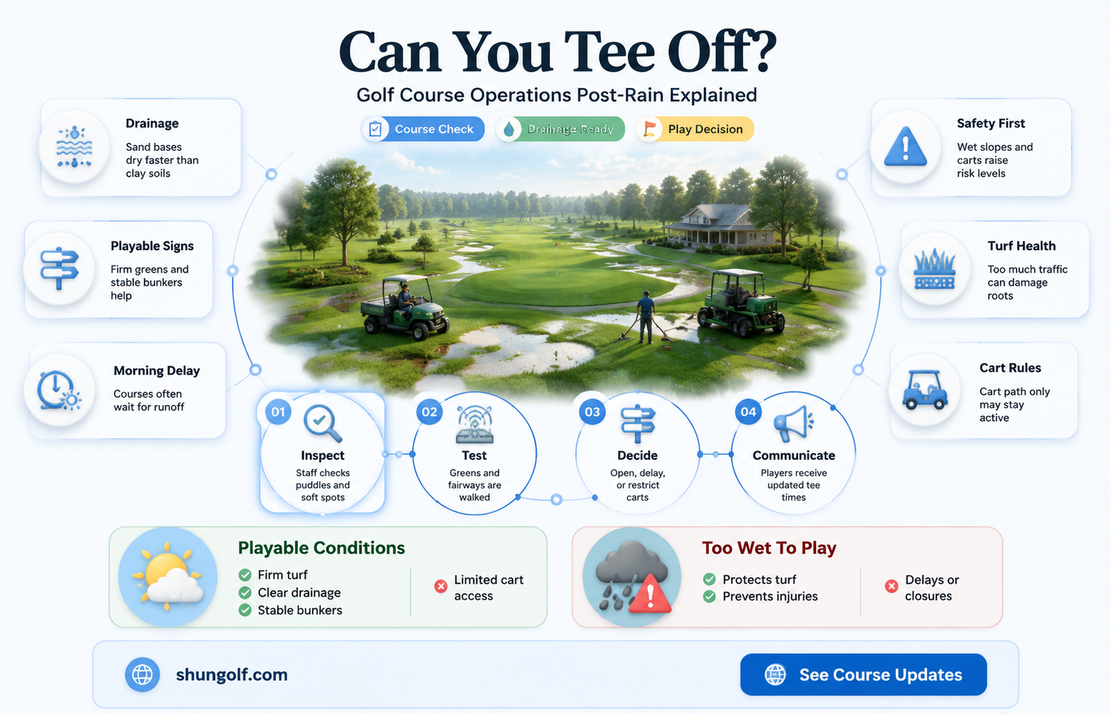 are golf courses open after it rains