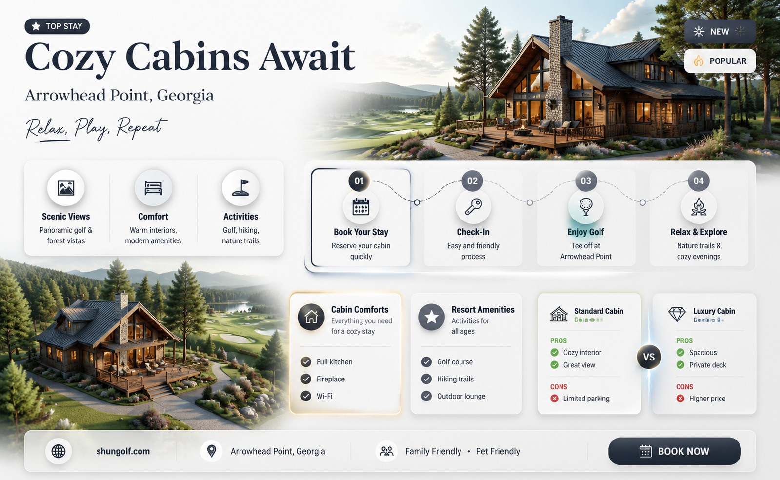 are cabins at the arrowhead point golf resort in georgia