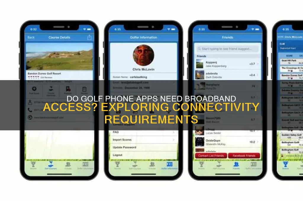 do golf phone apps require broadband access