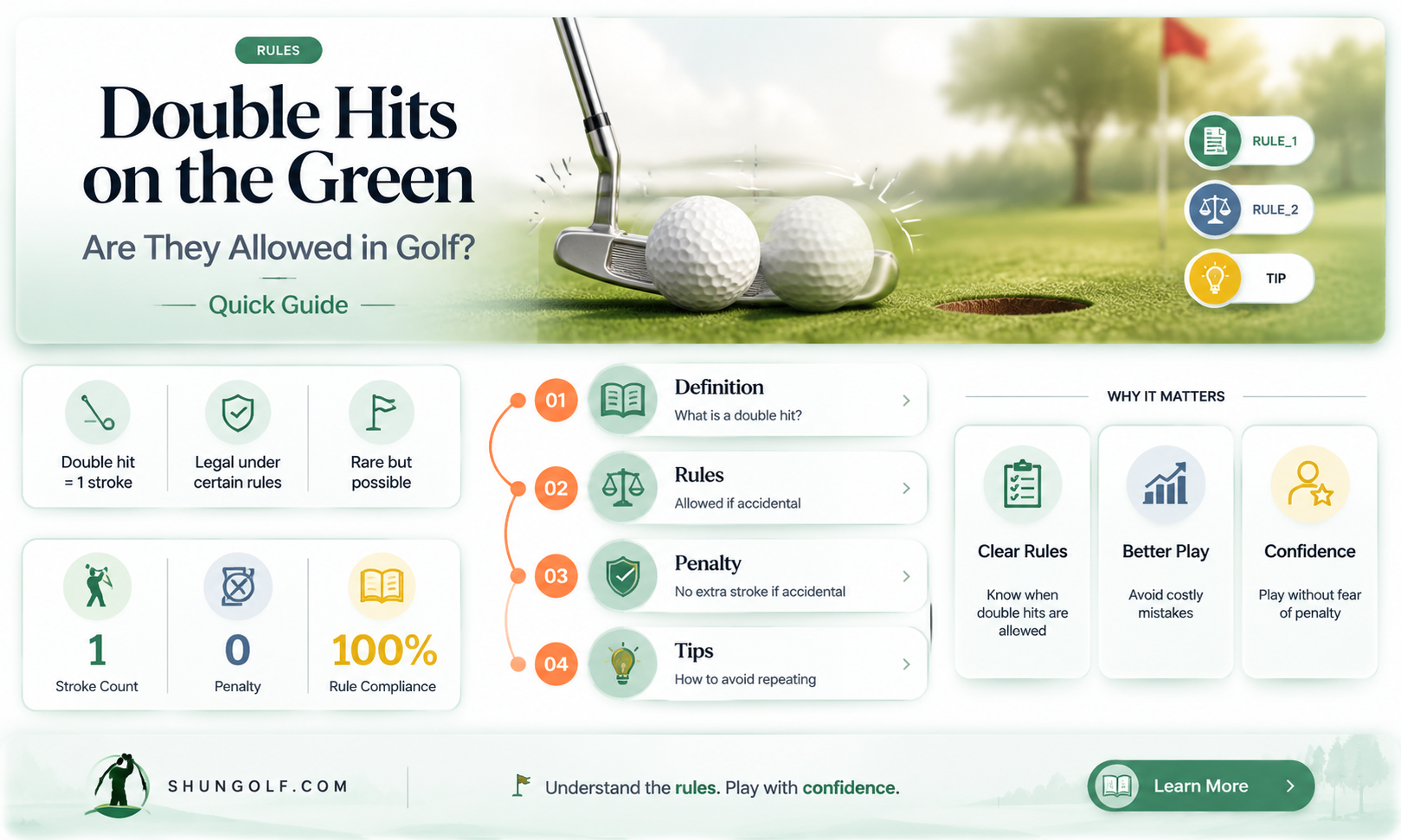 are double hits allowed in golf on green