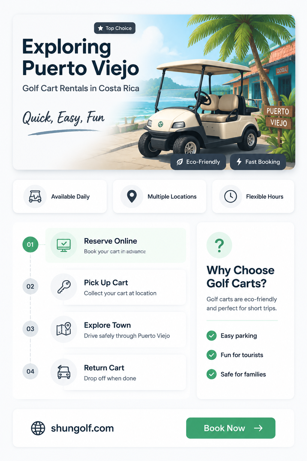 are golf cart rentals available in puerto veijo costa rica