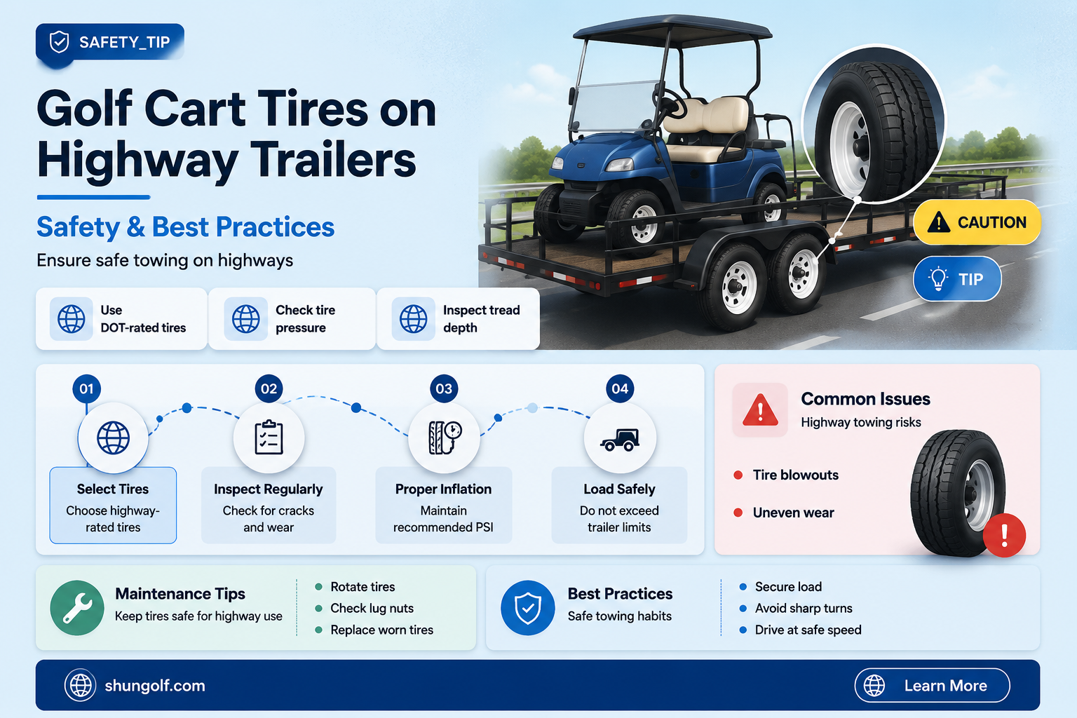 are golf cart tires safe on hwy trailer