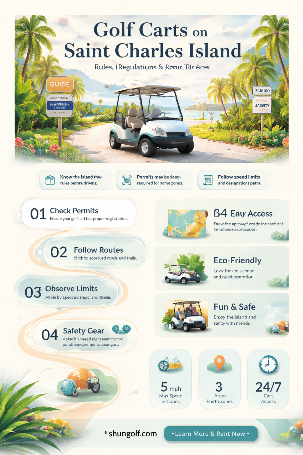 are golf carts allowed o saint charles island