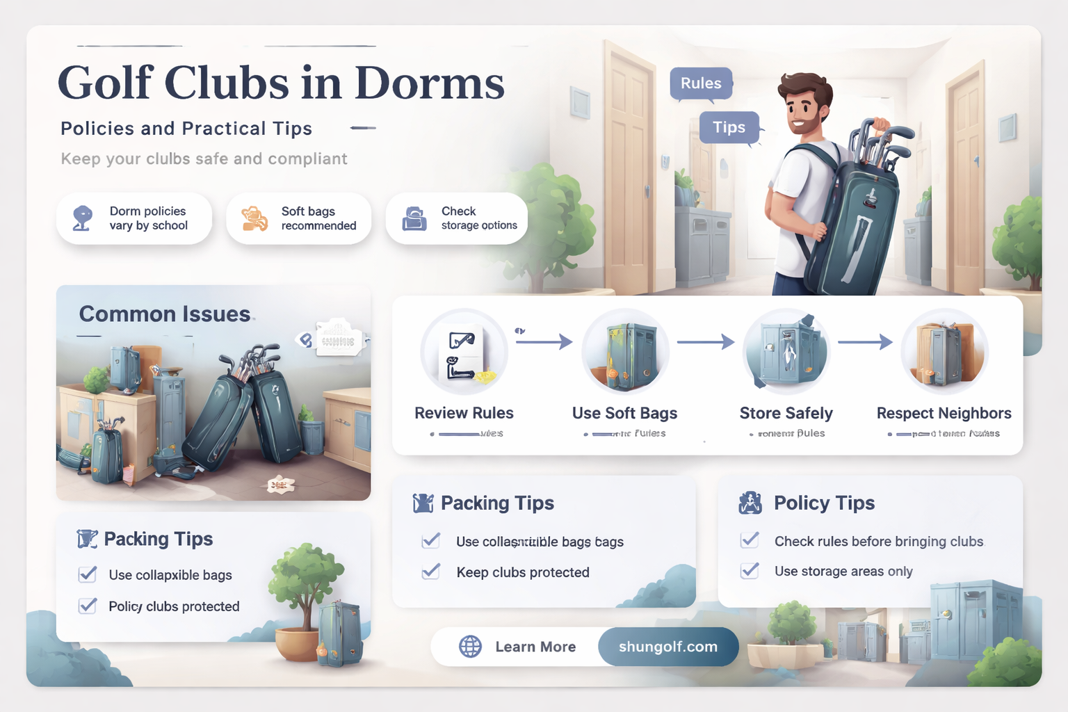 are golf clubs allowed in college dorms