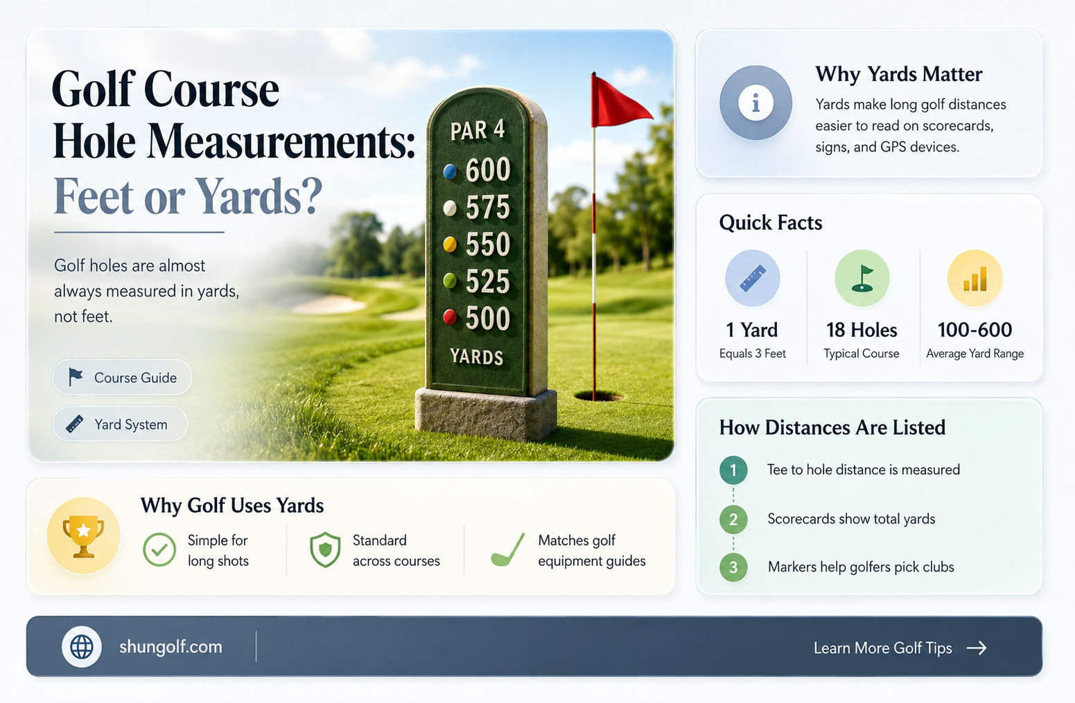 are golf course holes measured in feet