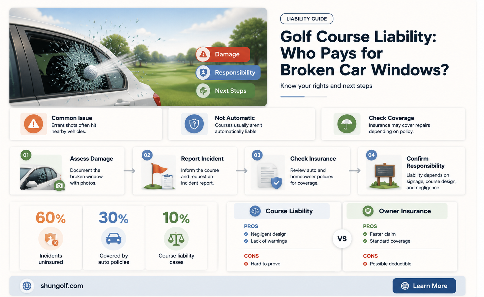 are golf courses liable for broken car windows
