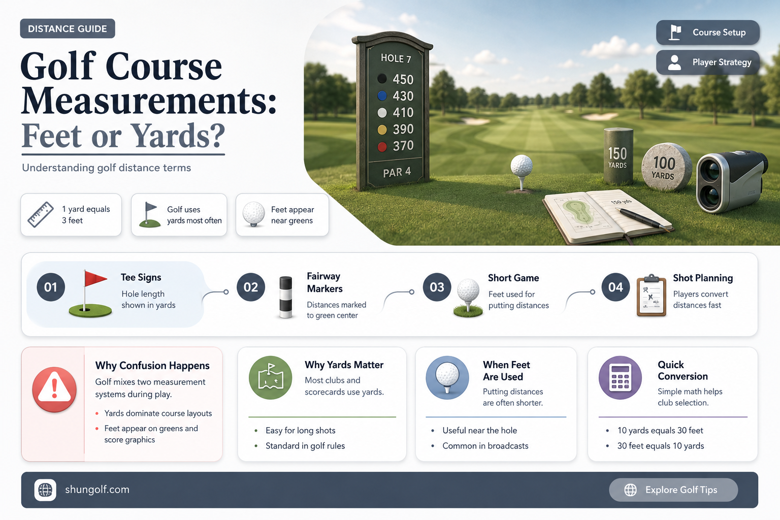 are golf courses in feet or yards