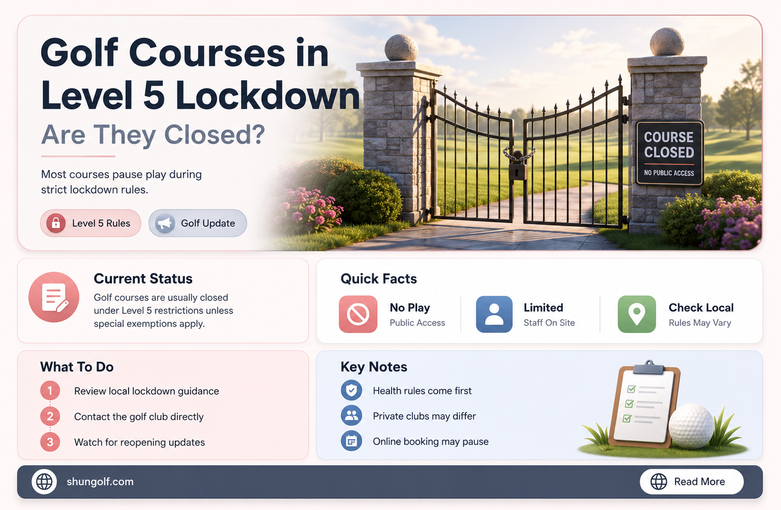 are golf courses closed in level 5