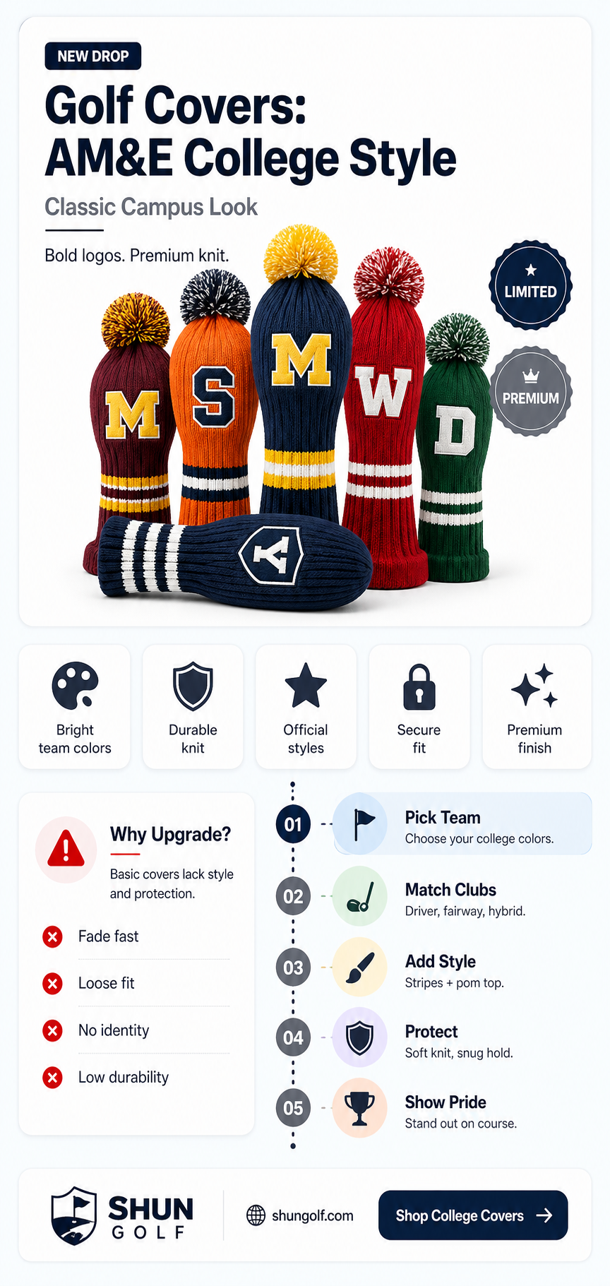 am&e college golf covers