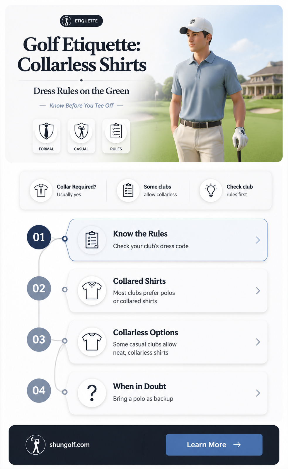 are collarless golf shirts allowed