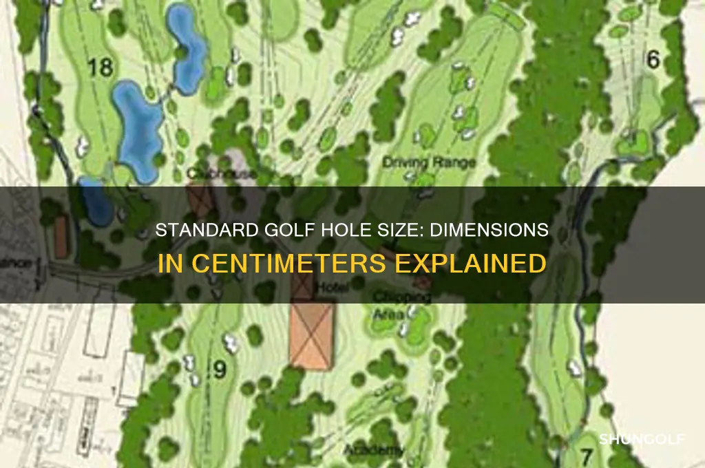 how big is a golf hole in cm
