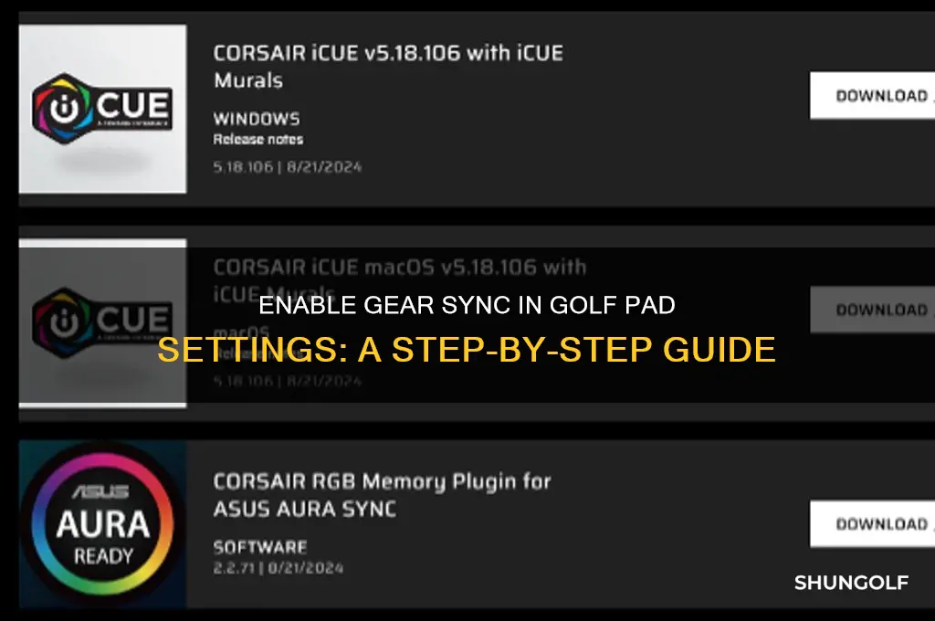 how to enable gear sync in golf pad settings