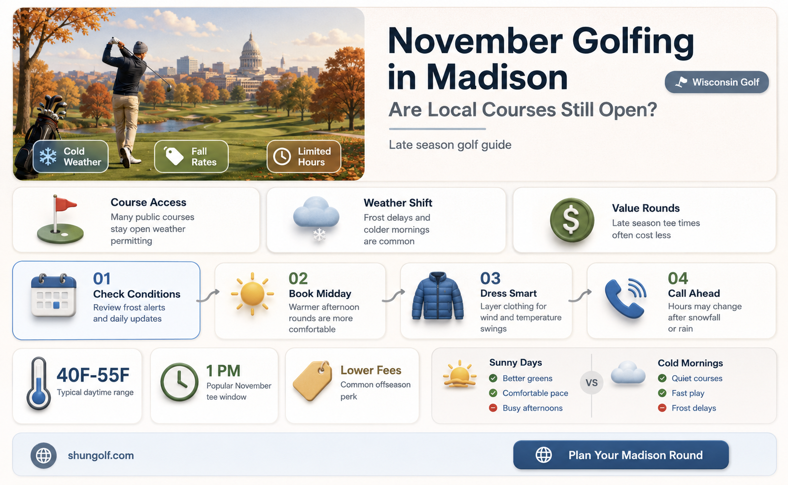 are golf course open in november in madison wisconsin