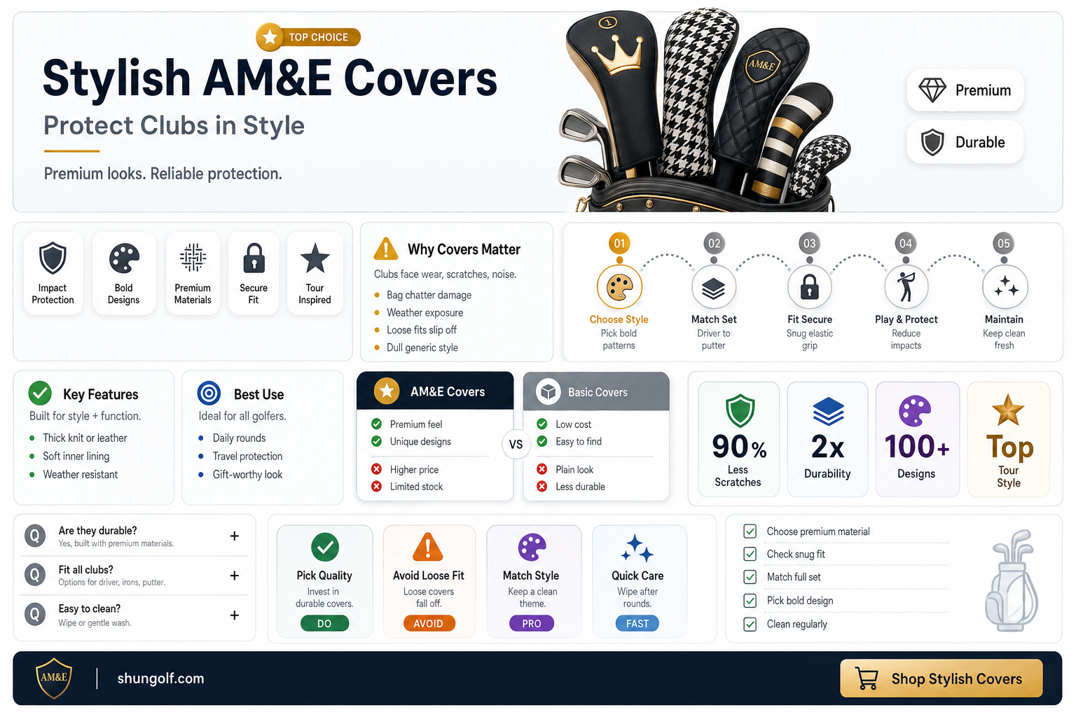 am&e golf club covers