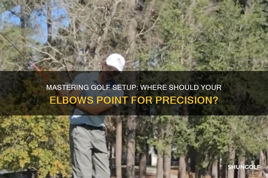 where do elbows point in golf setup