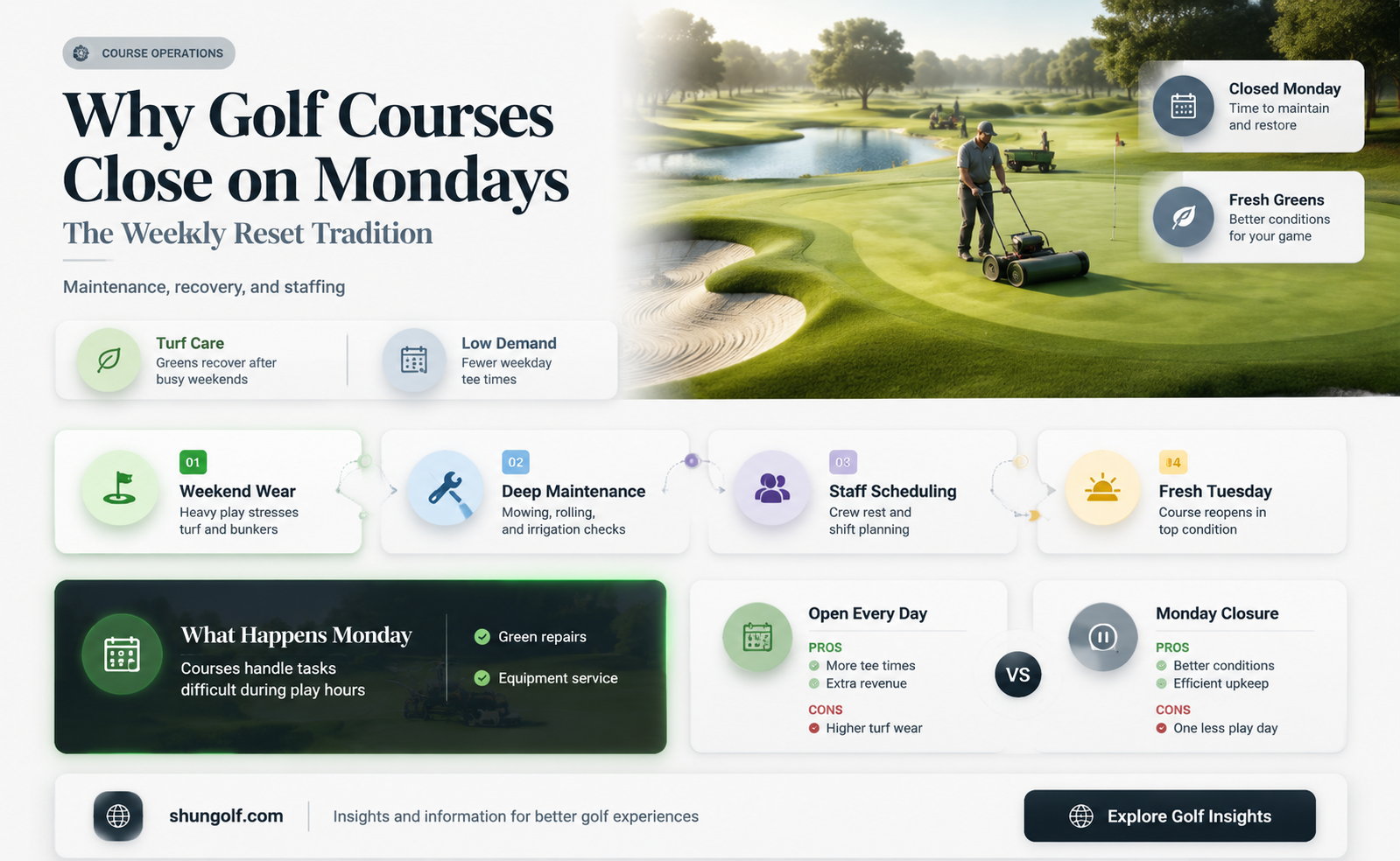 are golf courses closed on mondays